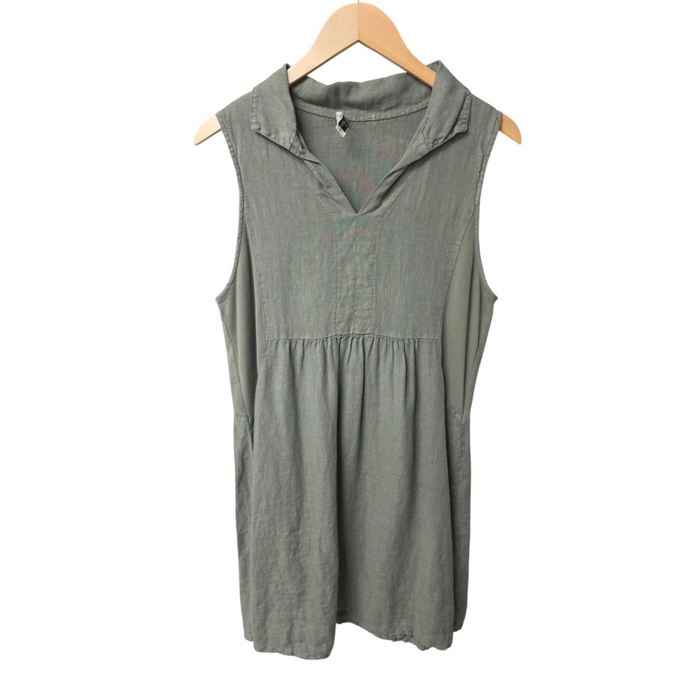 Terzo Millennio‎ Sleeveless Tunic Women XL Sage Green Linen Lagenlook Boho Italy
